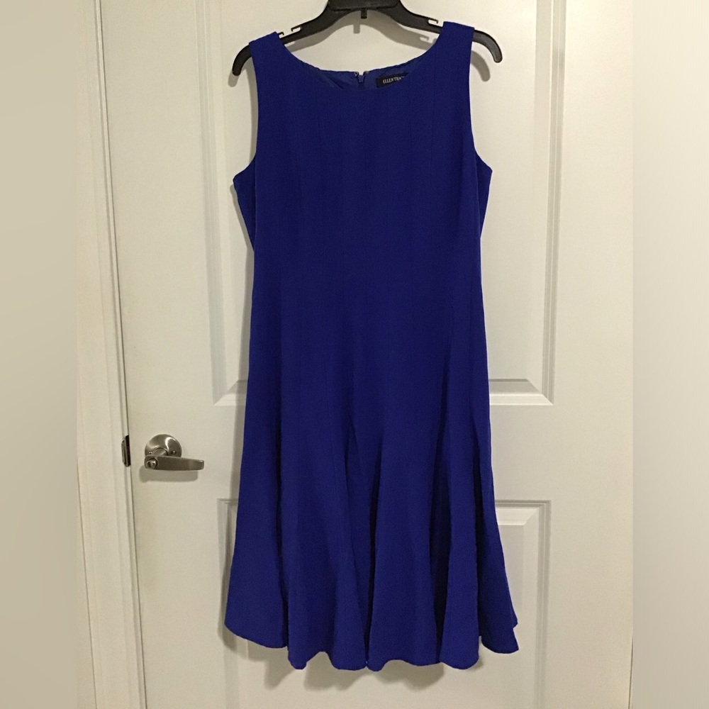 Ellen Tracy Cobalt Blue Sleeveless Midi Fit-and-Flare Dress